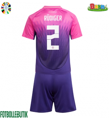 Tyskland Antonio Rudiger #2 Bortaställ Barn EM 2024 Kortärmad (+ Korta byxor)